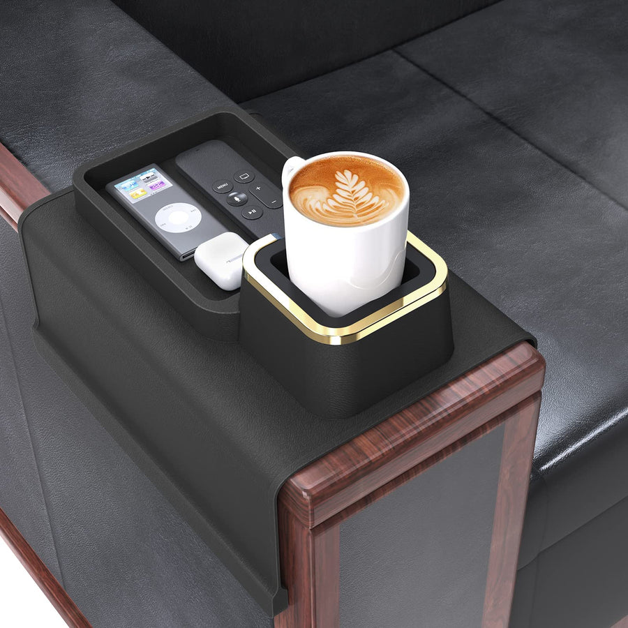 Couch Cup Holder, Silicone Couch Arm Tray,Anti-Spill and Anti-Slip Couch Accessories, Drink Holder for Your Sofa,Ideal for Hold Coffee Cup/Cellphone/Remote(Blcak)