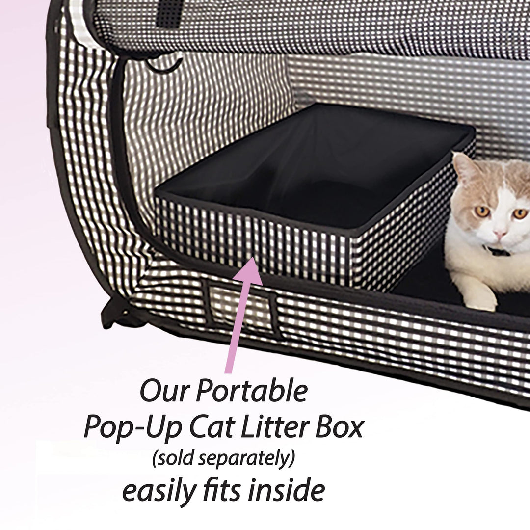 Necoichi Stress-Free Enclosure Cat Travel Carrier Cage 31.8 L x 20.0 W x 20.0 H with Litter Box Set Collapsible Gray White Stripes | Pop up Kannel, Crates