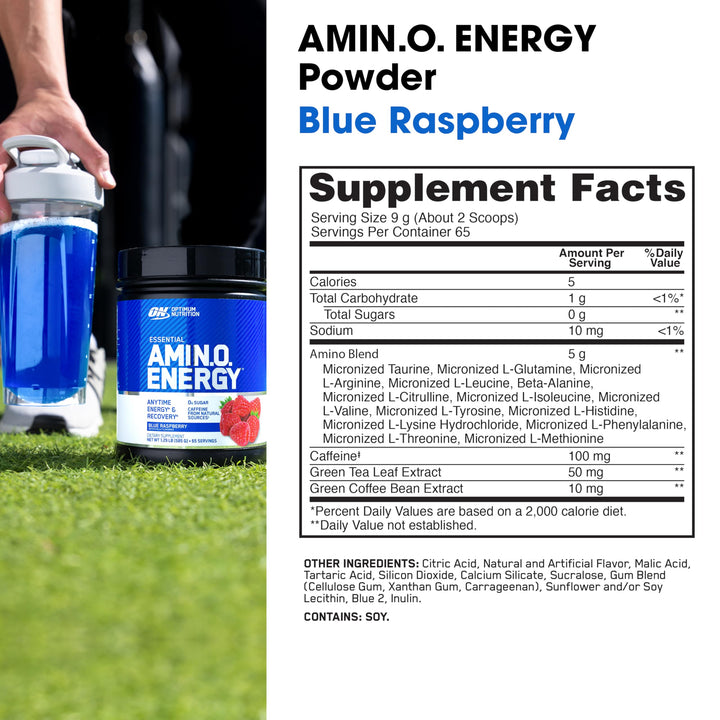 Amino Energy - Pre Workout with Green Tea, BCAA, Amino Acids, Keto Friendly, Green Coffee Extract, Energy Powder - Blue Raspberry, 65 Servings (Packaging May Vary)