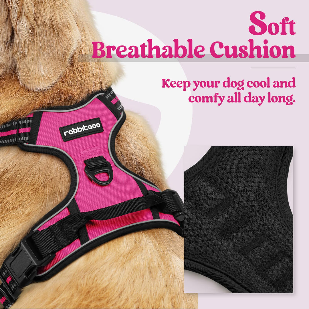 Dog Harness No Pull with 2 Leash Clips, Adjustable Soft Padded, Reflective Oxford No Choke Pet Vest with Easy Control Handle for Large Dogs, Hot Pink, L