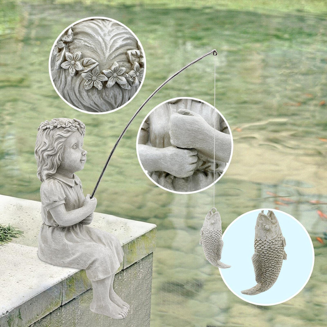 Gifts for Garden Home Mon Grandma The Little Fishergirl GardenHome Decor Statue,Fisherman Figurine Sculpture,OutdoorIndoor,Desk,Pool Pond Ornament