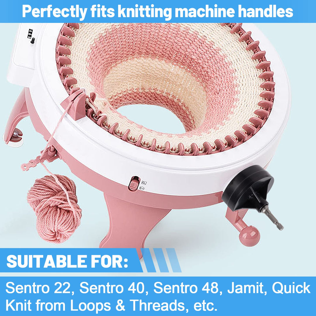 Knitting Machines Adapter - Circular Knotting Loom Crank Handle fits Sentro 22 40 48 & Jamit, Needle Crochet Machine Drill Power Attachment with Hexagon Steel Bit for Christmas Quick Knit Gifts