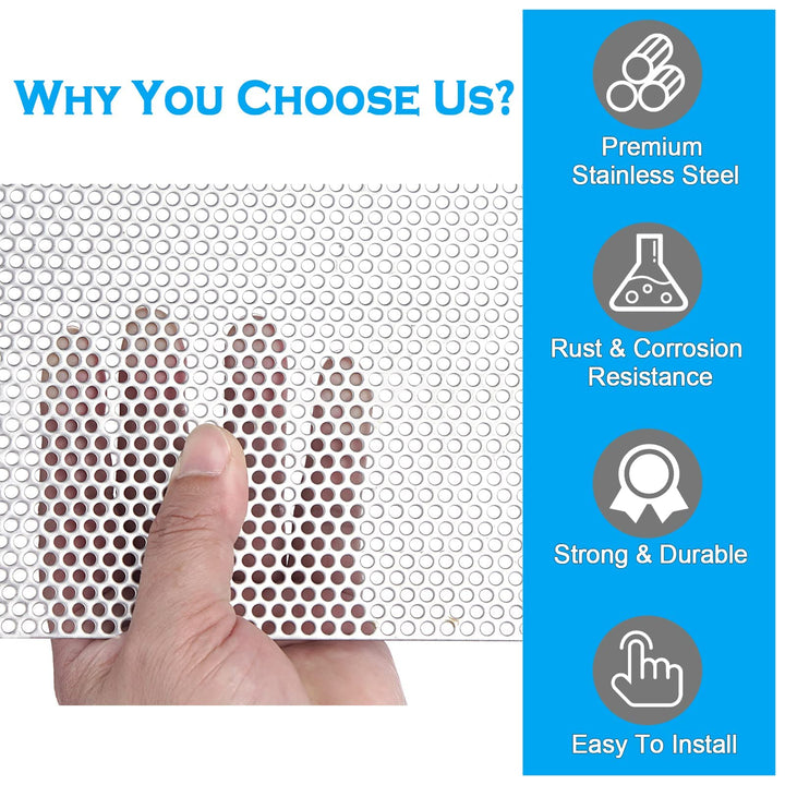 Perforated Metal Sheet - Perforated Stainless Steel Sheet, 11.8 x 11.8 Stainless Steel Preforated Sheet, 0.14 Hole, 0.048 Thickness