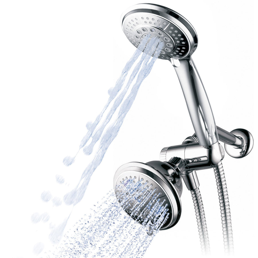 1433 Handheld Showerhead & Rain Shower Combo. High Pressure 24 Function 4 Face Dual 2 in 1 Shower Head System with Stainless Steel Hose, Patented 3-way Water Diverter in All-Chrome Finish