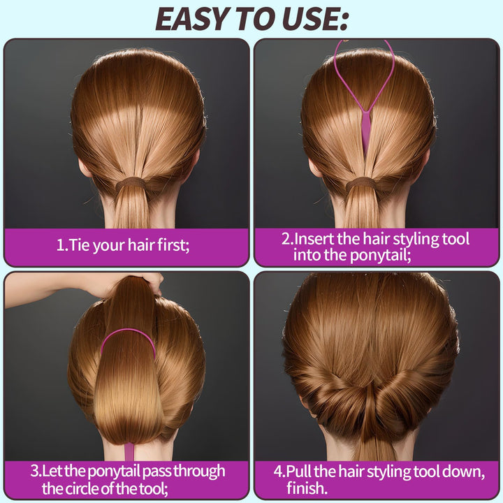 2 Pairs Topsy Hair Tail Tools, Hair Braid Accessories Ponytail Maker,French Braid Tool Loop for Hair Styling, 4pcs, 2 Colors