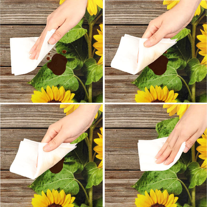 Wooden Flower Sunflower Fitted Round Tablecloth with Elastic Stain Resistant Table Cloth Waterproof Table Cover for Kitchen Dining Party Fits up to 36-42, Small