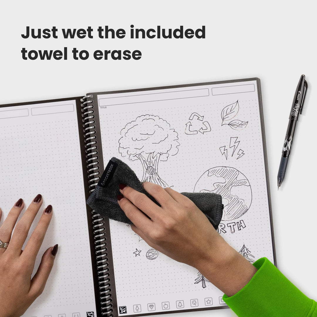 Core Reusable Spiral Notebook, Executive Size 6x8.8, Gray - Dotted Pages, App-Connected, Erasable, Durable Cover, Ideal for School, Work, and Creative Projects