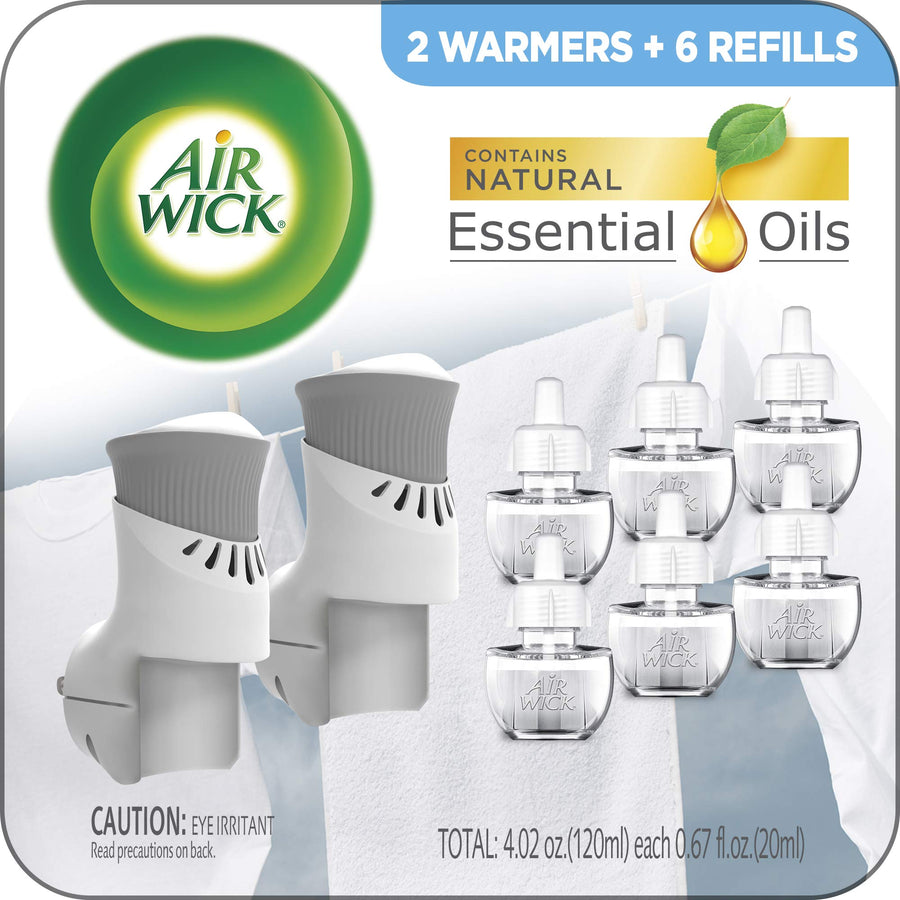 Plug in Scented Oil Starter Kit, 2 Warmers + 6 Refills, Fresh Linen, Same Familiar Smell of Fresh Laundry, Eco Friendly, Essential Oils, Air Freshener
