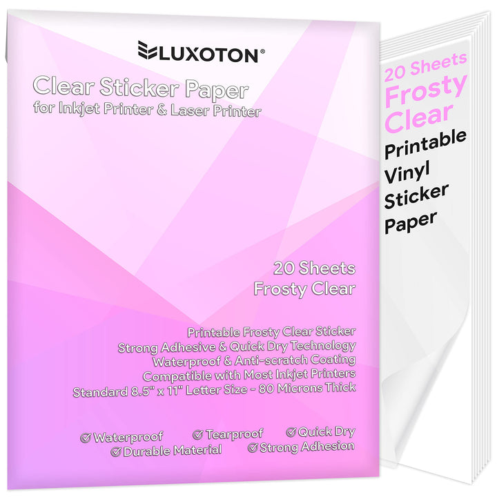 Printable Clear Sticker Paper for Inkjet Printer & Laser Printer- 20 Sheets Clear Printable Vinyl Sticker Paper - Clear Printable Sticker Paper - Printable Transparent Sticker Paper - 8.5 x 11