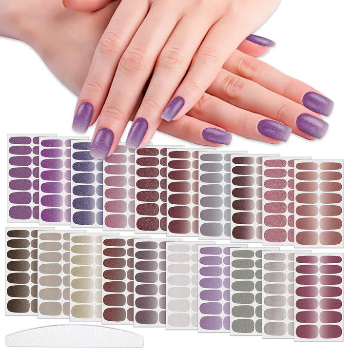 20 Sheets Full Nail Stickers for Women Nail Art Polish Strips Gel Nail Wraps for Girls Pink Purple Cute Glitter Solid Design Nail Polish Stickers Solid Gel Nail Strips Sticker Nails Gel Strips