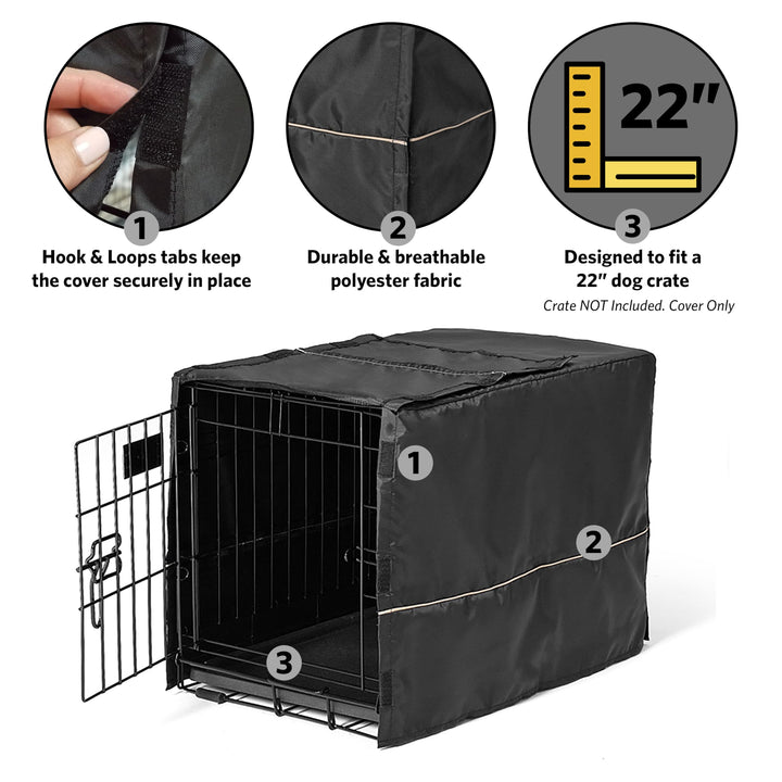 Dog Crate Cover, Privacy Dog Crate Cover Fits Midwest Dog Crates, Crate Cover Only, Machine Wash & Dry, Black, 22-Inch