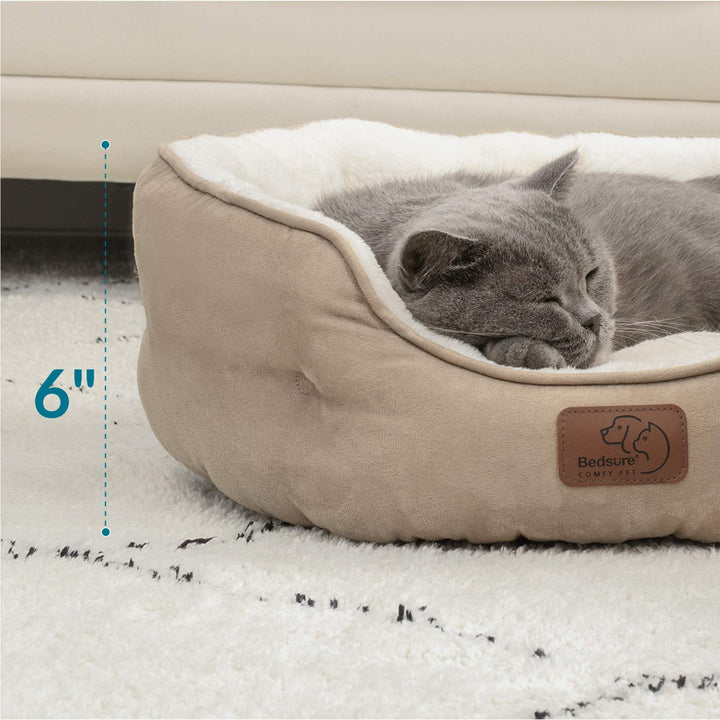 Dog Beds for Small Dogs - Round Cat Beds for Indoor Cats, Washable Pet Bed for Puppy and Kitten with Slip-Resistant Bottom, 20 Inches, Camel