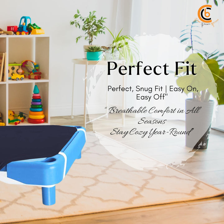 Camp County Beyond Cot Sheets for Toddler and Preschool - Daycare/Pre-School Cot Sheet - Corner Elastic Loops - Cot Bed Fitted Sheet - Poly Cotton Surface Pack of 6 (22 W X 52 L) - Navy Blue
