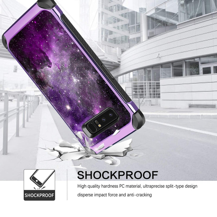 for Samsung Galaxy Note 8 Case, Slim Fit Glow in The Dark 2 in 1 Heavy Duty Rugged Hybrid Soft TPU Bumper Hard PC Shockproof Protective Cases for Samsung Galaxy Note 8 6.3, Purple Nebula