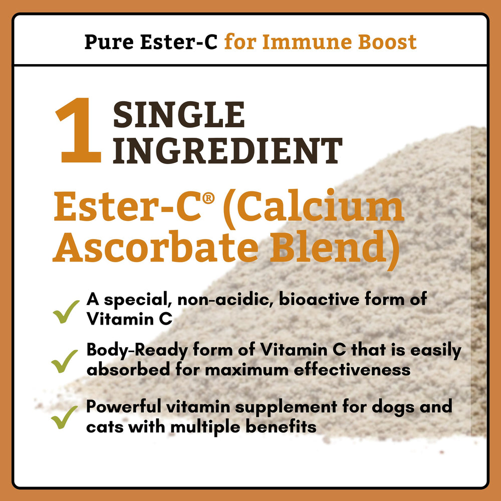 Pure Ester-C Powder for Dogs & Cats - 4 Oz - Vitamin C Supplement for Immune Support, Skin & Coat Health, & Allergy Relief - Dog Vitamin Powder for Itchy Skin & Homemade Food
