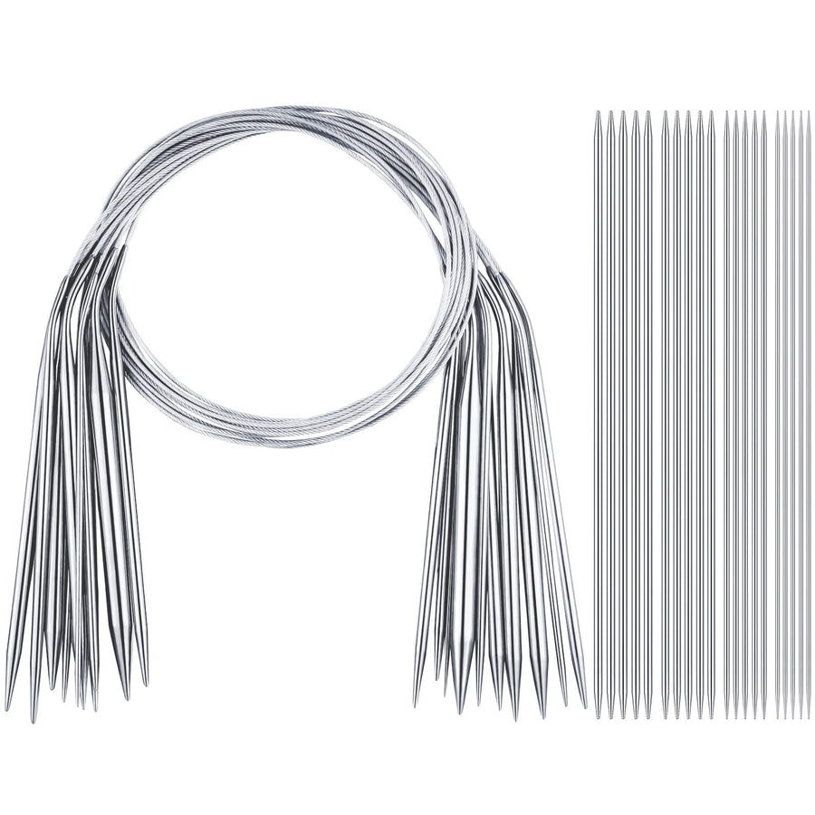 32 Pieces Circular Knitting Needles Kit,Included 12 Pieces 32 Inch Stainless Steel Crochet Yarn Needles and 20 Pieces Double Pointed Knitting Needles for Any Weave Yarn Project