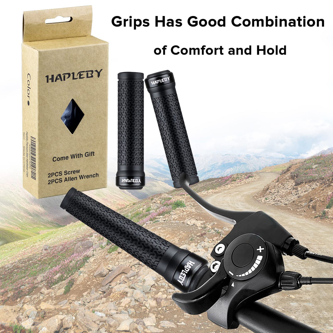 Premium Bike Handlebar Grips, Single Lock-on Professional Mountain Bicycle Handlebar Locking Grips with Anti-Slip, 2PCS Screw and 2PCS Allen Wrench for Free