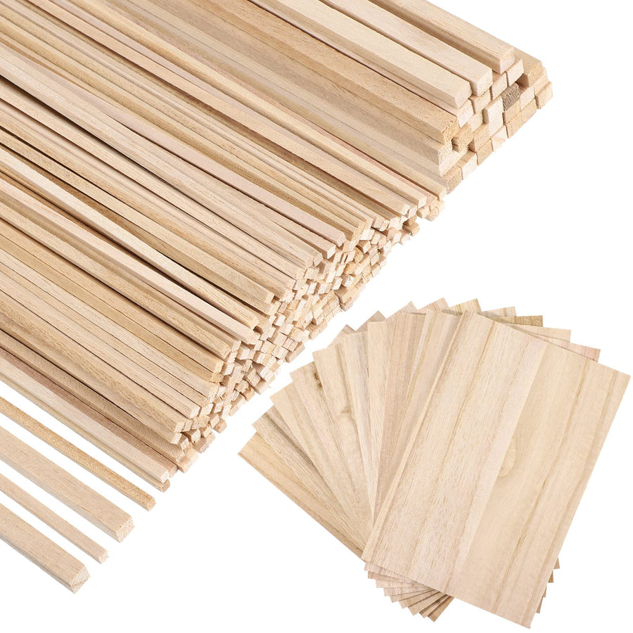 240 Pieces Balsa Wood Sticks Hardwood Square Wooden Craft Dowel Rods Unfinished Balsa Wood Sheets 12 Inch Thin Wooden Strips 1/4 Inch 1/8 Inch for DIY Molding Crafts Projects Making