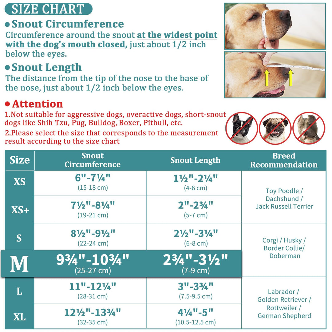 Dog Muzzle, Patented Mesh Muzzles for Small Medium Large Dogs, Soft Covered Mouth Guard with Adjustable Straps, Prevent Biting Chewing and Licking