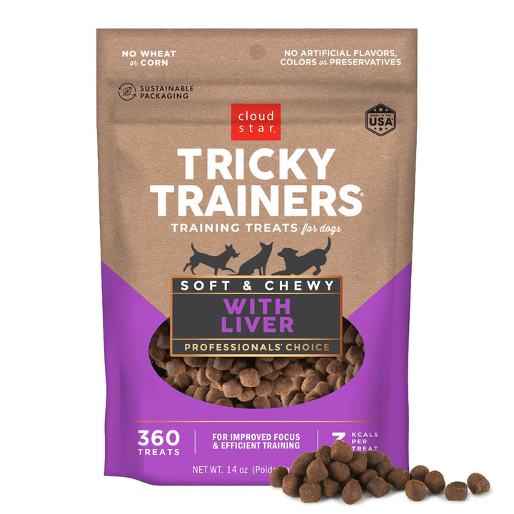 Tricky Trainers Soft & Chewy Dog Training Treats 14 oz. Pouch, Liver Flavor, Low Calorie Behavior Aid with 360 treats
