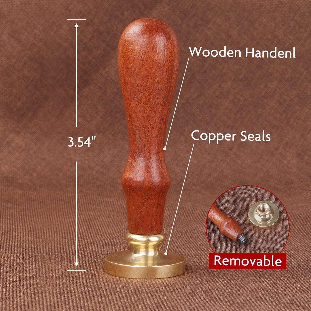 Wax Seal Stamp Kit, 7pcs Floral Rosemary Cherry Blossoms Wreath Fern Wax Seal Stamp Kit Copper Seals + 1pcs Wooden Hilt, Retro Flower Sealing Stamp Set for Wedding Envelopes Invitation (F04)