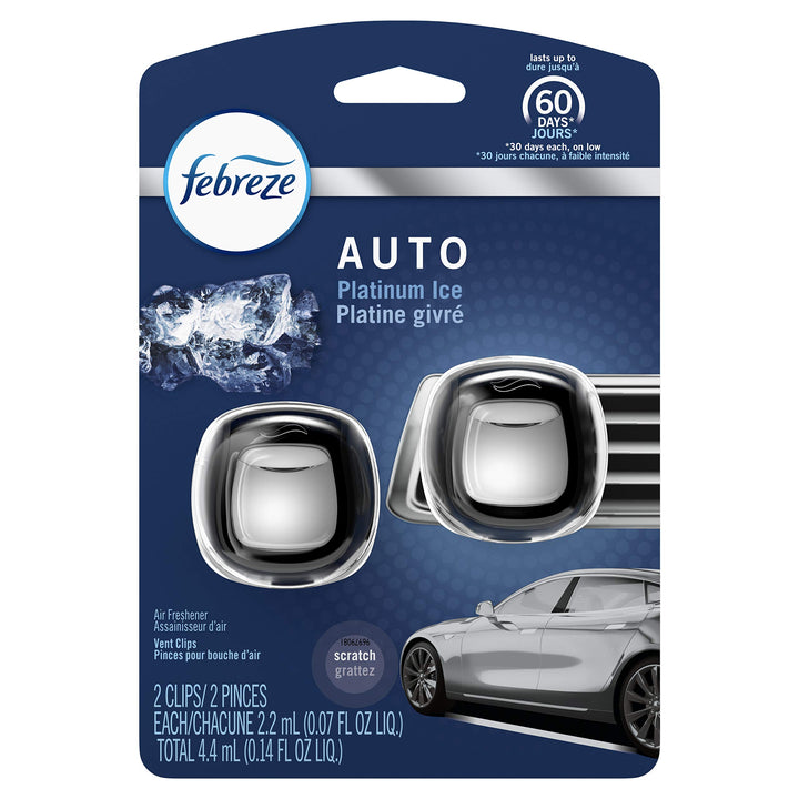 Auto Odor-Eliminating Air Freshener Vent Clips, Platinum Ice, 2 Count