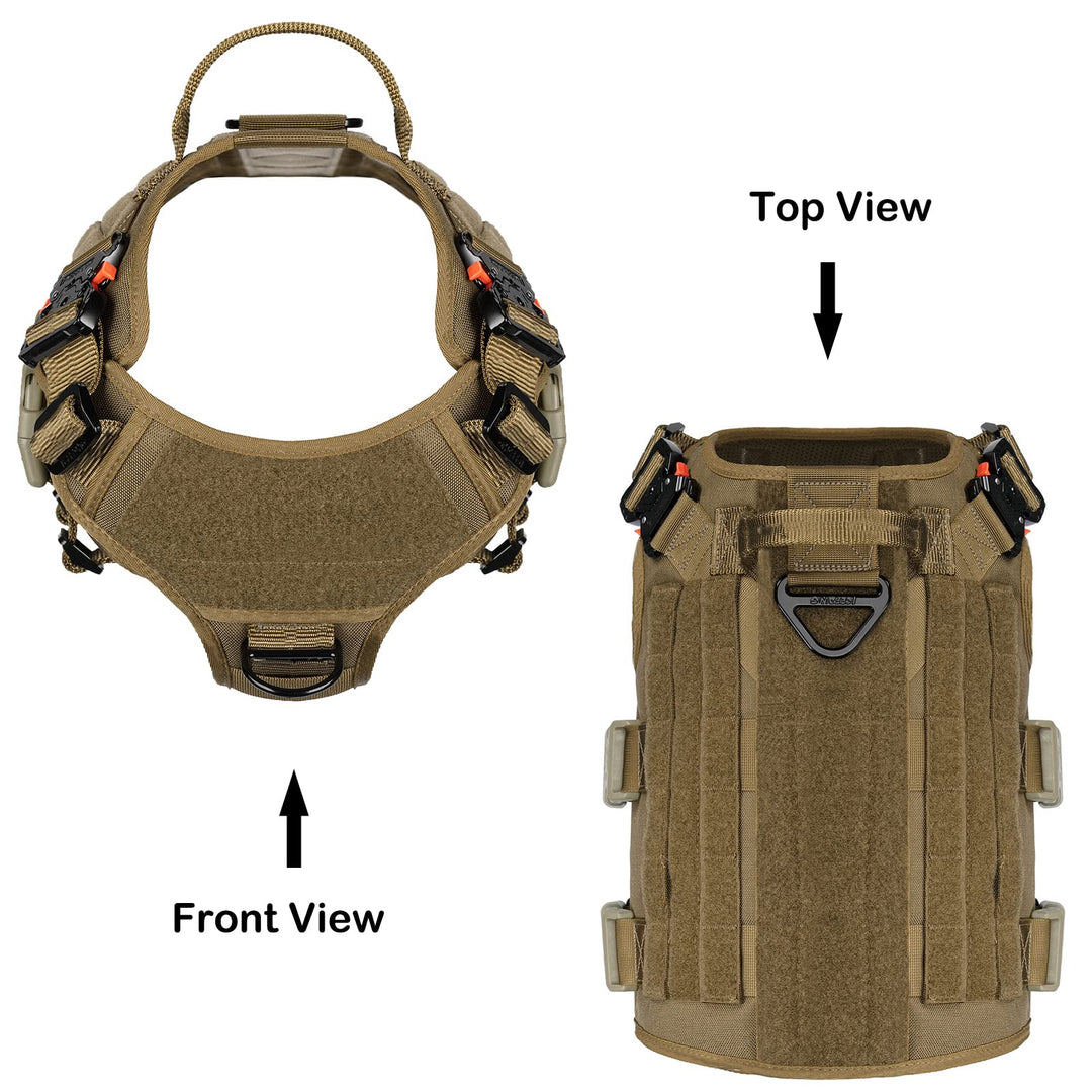 GN5 Tactical Dog Harness for Large Sized Dogs,Hook and Loop Panels,Walking Training Work Dog MOLLE Vest with Handle,No Pulling Front Leash Clip (L :Chest:28-35, Brown)