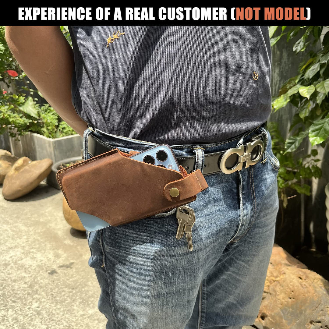 Leather Cell Phone Holster for Men Belt Phone Pouch Cell Phone Belt Holder, Perfect for Father Birthday Valentine Gift for Husband Boyfriend, Brown, with Clip Ring