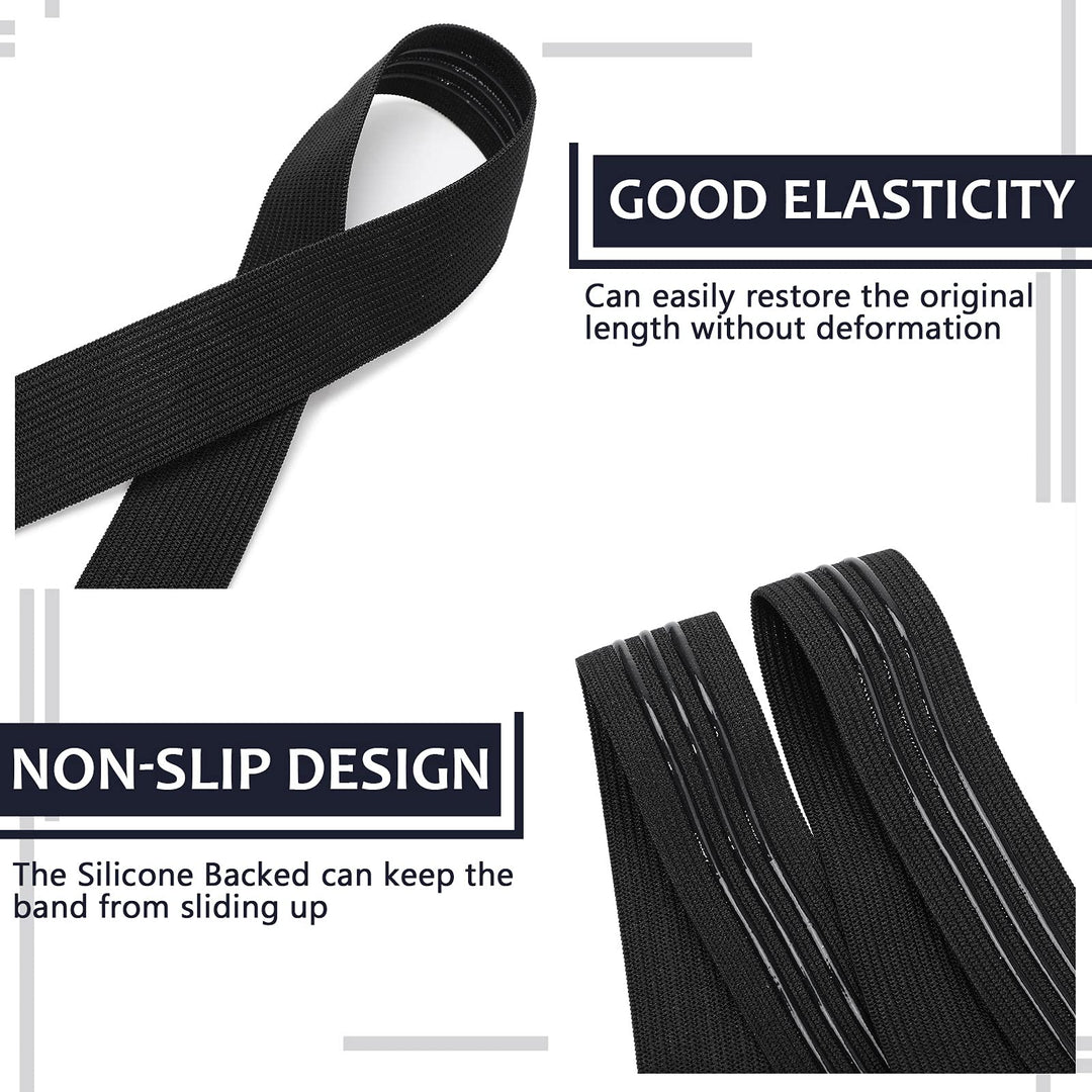 Silicone Backed Elastic Band Non-Slip Sewing Elastic Band Silicone Elastic Webbing,for Wig Sewing Project,Black (3 Stripes,15 Yards x 1 Inch)