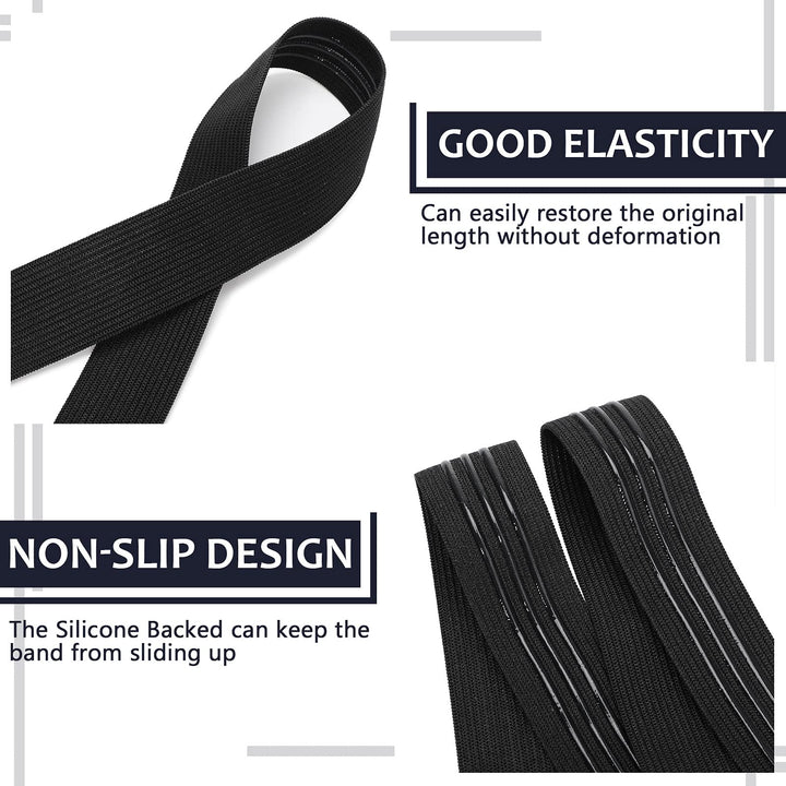 Silicone Backed Elastic Band Non-Slip Sewing Elastic Band Silicone Elastic Webbing,for Wig Sewing Project,Black (3 Stripes,15 Yards x 1 Inch)