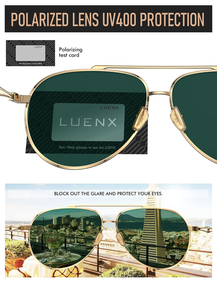 Men Women Aviator Sunglasses Polarized - UV 400 Protection Black Non Mirror Lens Metal Frame with Accessories 60mm