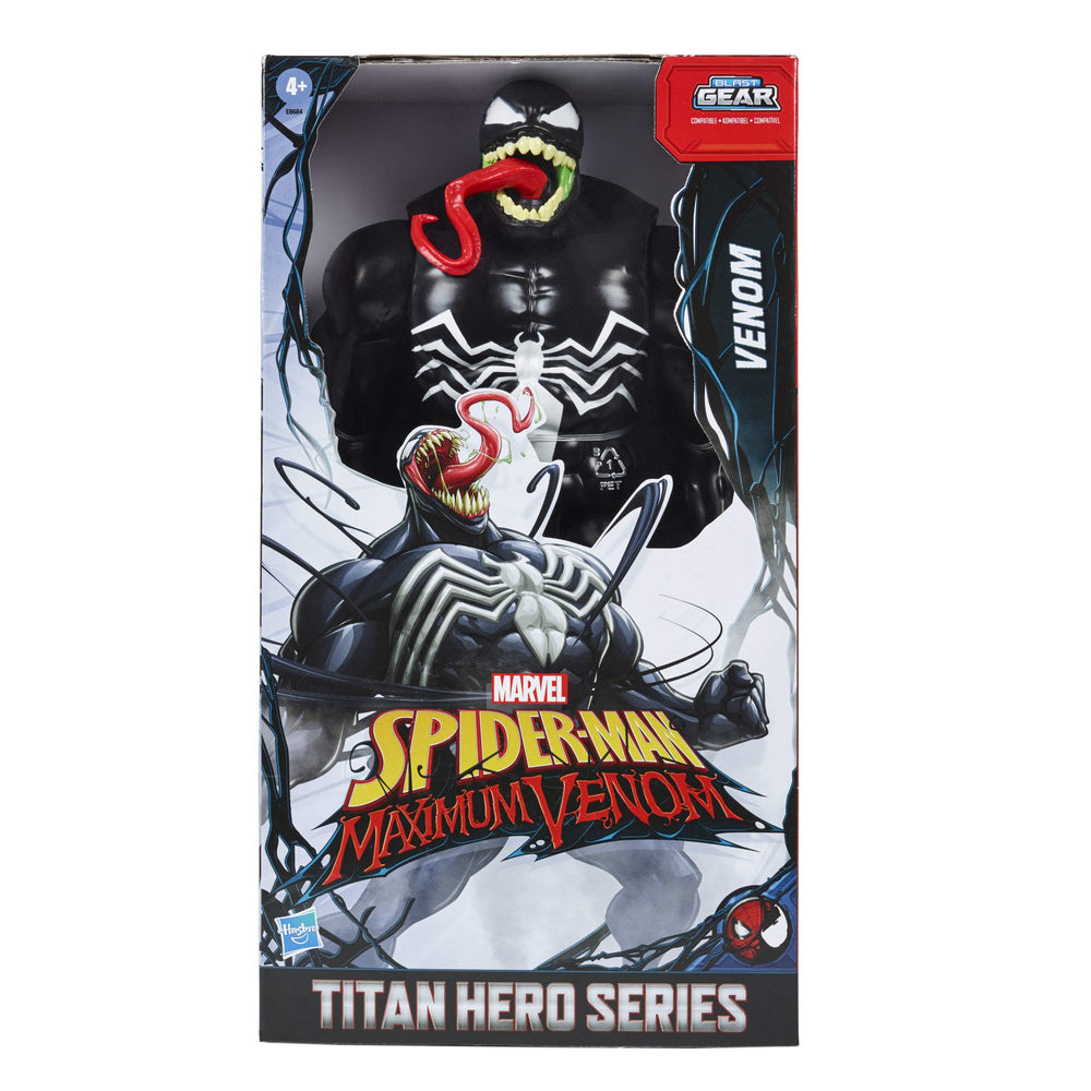 Spider-Man Maximum Venom Titan Hero Venom Action Figure, Inspired by The Universe, Blast Gear-Compatible Back Port, Ages 4 and Up, Black