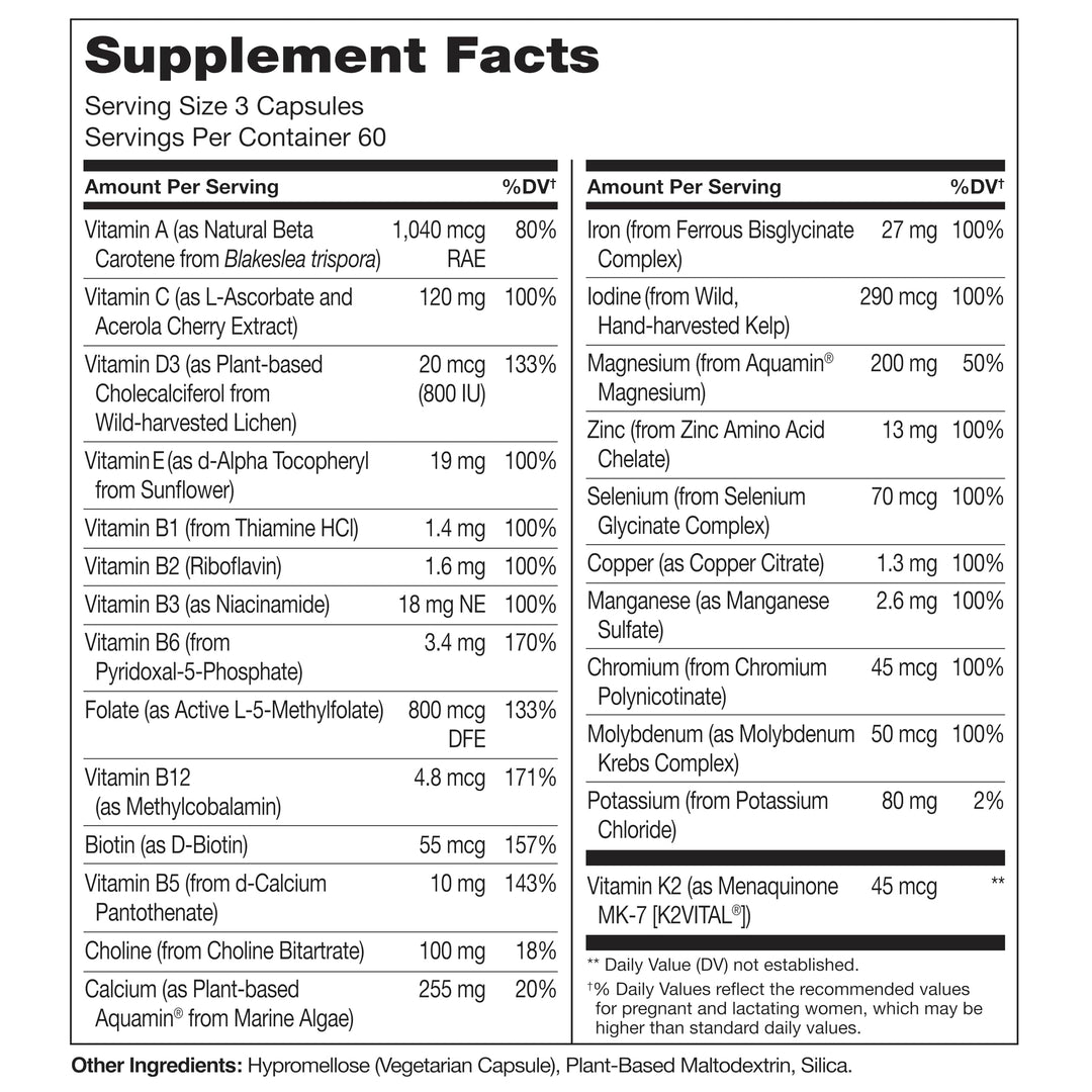 Prenatal Multivitamin with Gentle Chelated Iron, Methyl Folate, Plant Calcium & Choline - Vegan, Vegetarian - Non-GMO - Gluten Free - 180 Capsules - 4 Month Supply (Pack of 2)