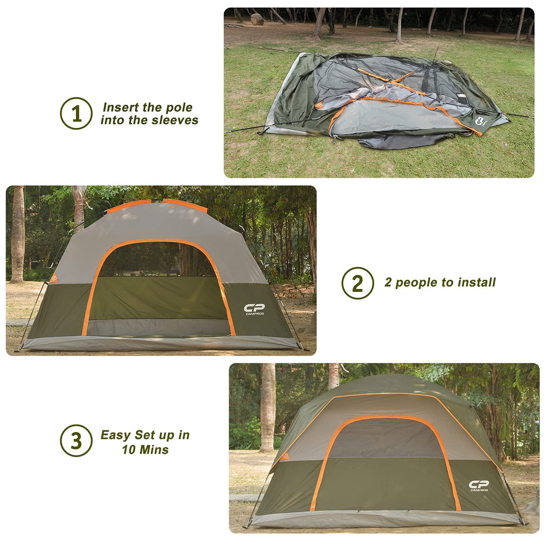 Tent 8 Person Camping-Tents, Waterproof Windproof Family Dome Tent with Top Rainfly, Large Mesh Windows, Double Layer, Easy Set Up, Portable with Carry Bag - Olive