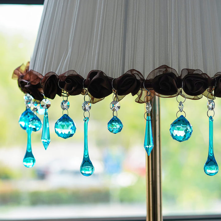 H&D 20PCS Blue Glass Crystal Teardrop Chandelier Prisms Parts Hanging Glass Crystal Pendants Beads Set