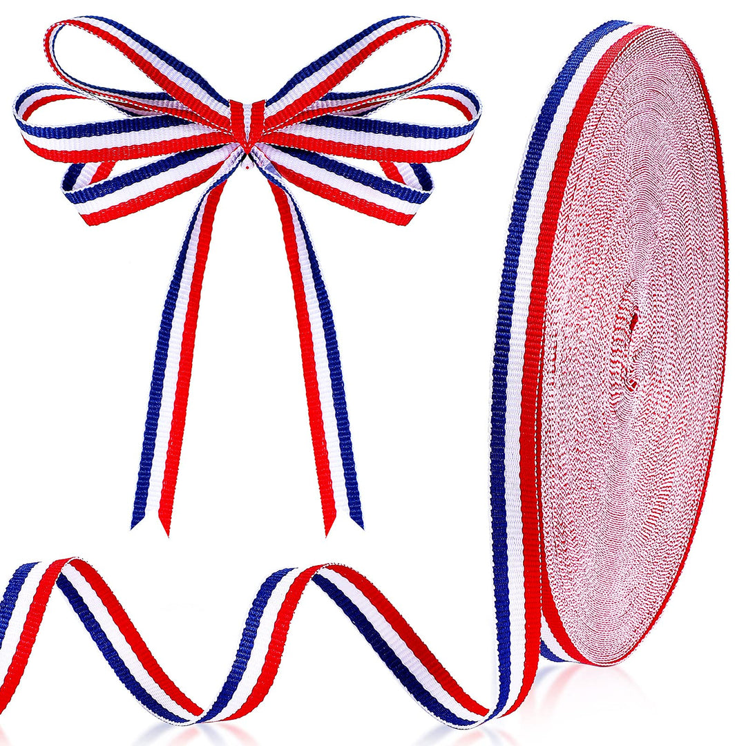 Red White Blue Striped Grosgrain Ribbon Use for Memorial Day Gift Wrapping, Party Decoration, DIY Crafting and Sewing (3/8 Inch x 50 Yard, Red, White, Blue)