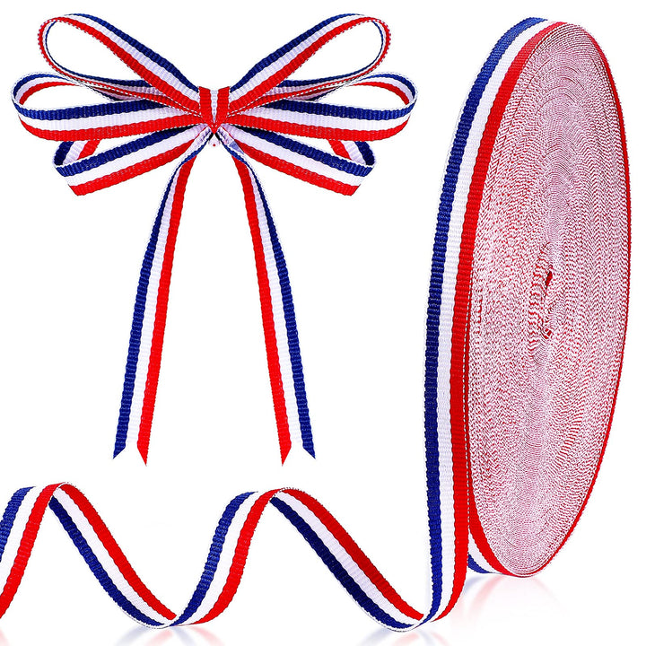 Red White Blue Striped Grosgrain Ribbon Use for Memorial Day Gift Wrapping, Party Decoration, DIY Crafting and Sewing (3/8 Inch x 50 Yard, Red, White, Blue)