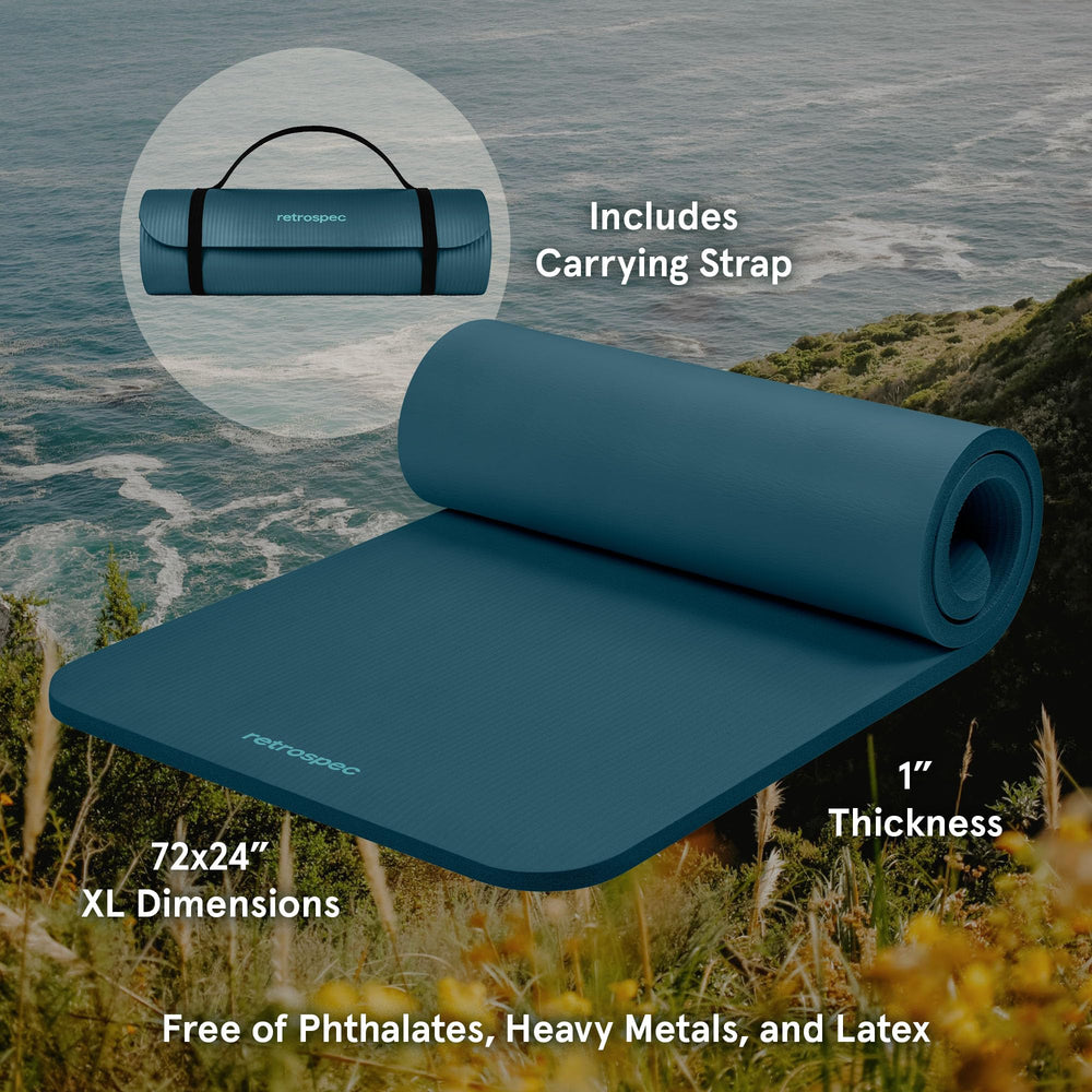 Solana Yoga Mat 1 Thick w/Nylon Strap for Men & Women - Non Slip Exercise Mat for Home Yoga, Pilates, Stretching, Floor & Fitness Workouts - Ocean Blue