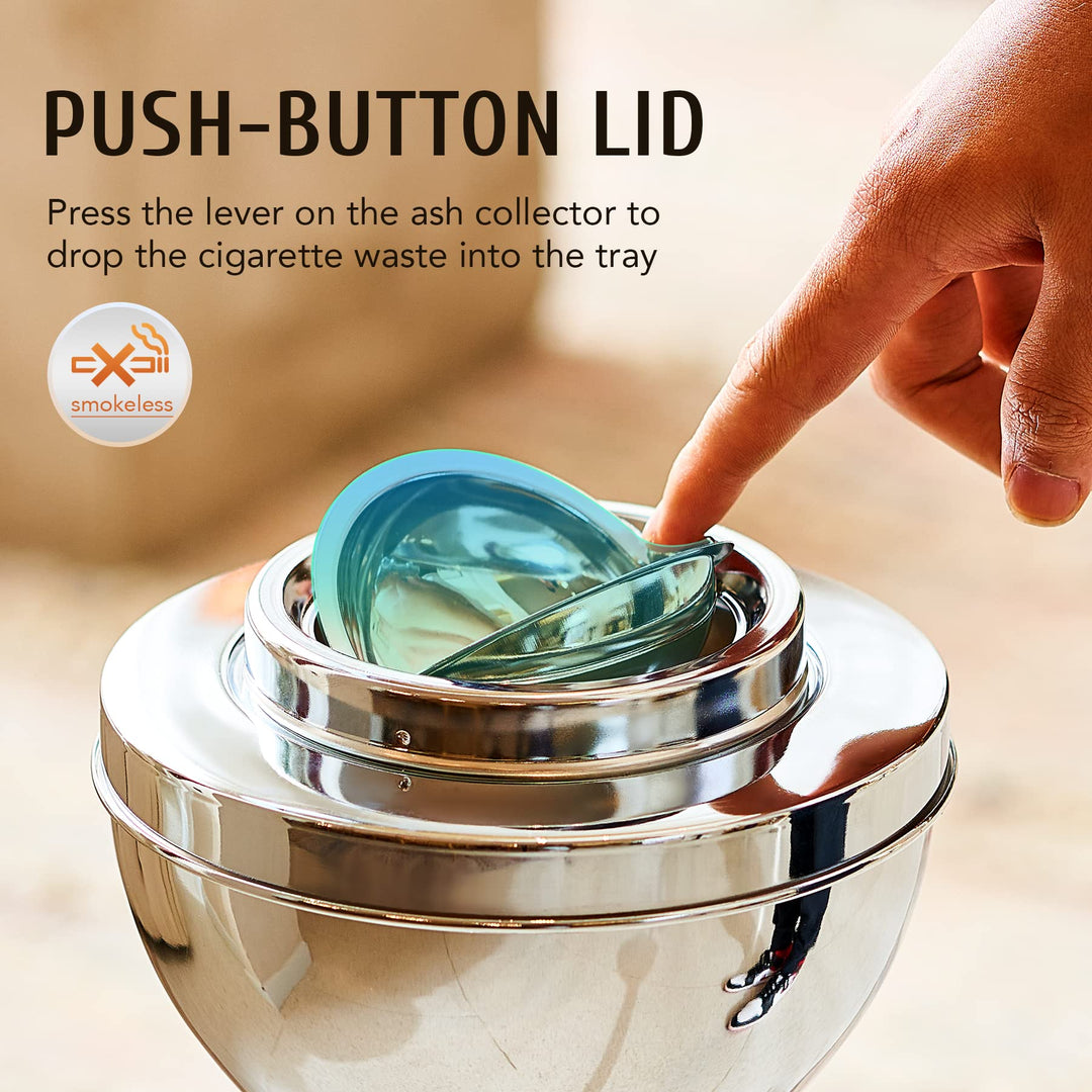 Ashtray with Lid, Smokeless Standing Outdoor Ashtray for Home Garden Patio Cigarettes Ash Butt Disposal, 24or 16.5 Stainless Steel Windproof Stand Outside Cigar Container Ash Tray, Chrome
