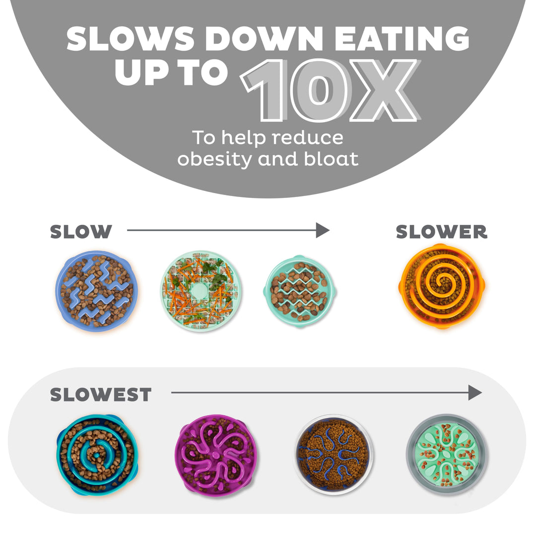 Fun Feeder Slo Bowl, Large Slow Feeder Dog Bowl, 4 Cups, Gray