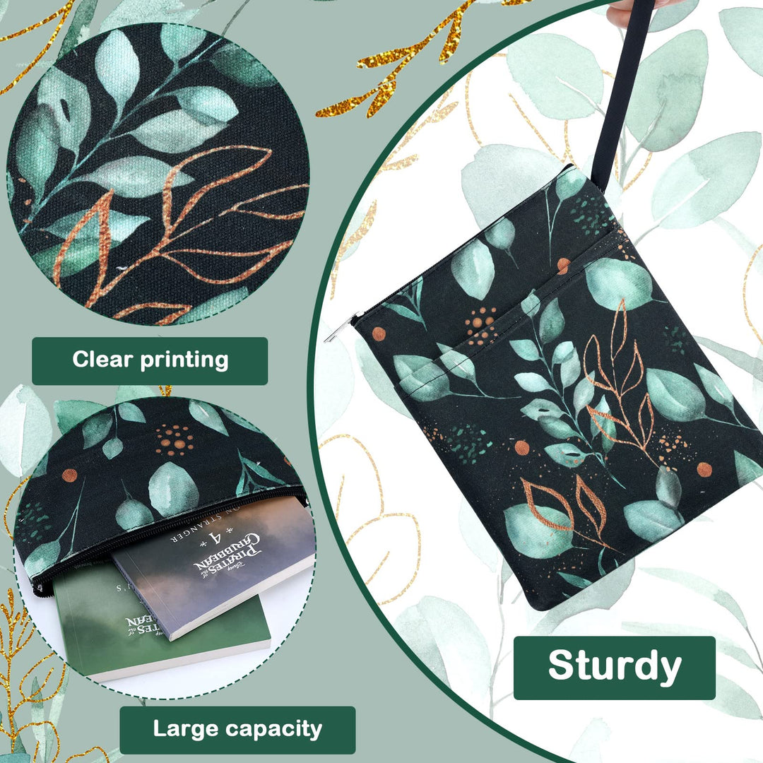 2 Pieces Book Sleeve for Lovers Tree Leaves with Zipper Canvas Protector Paperback Cover Washable Pouch Pocket Teen Adult Lover Gift(Fresh Pattern)