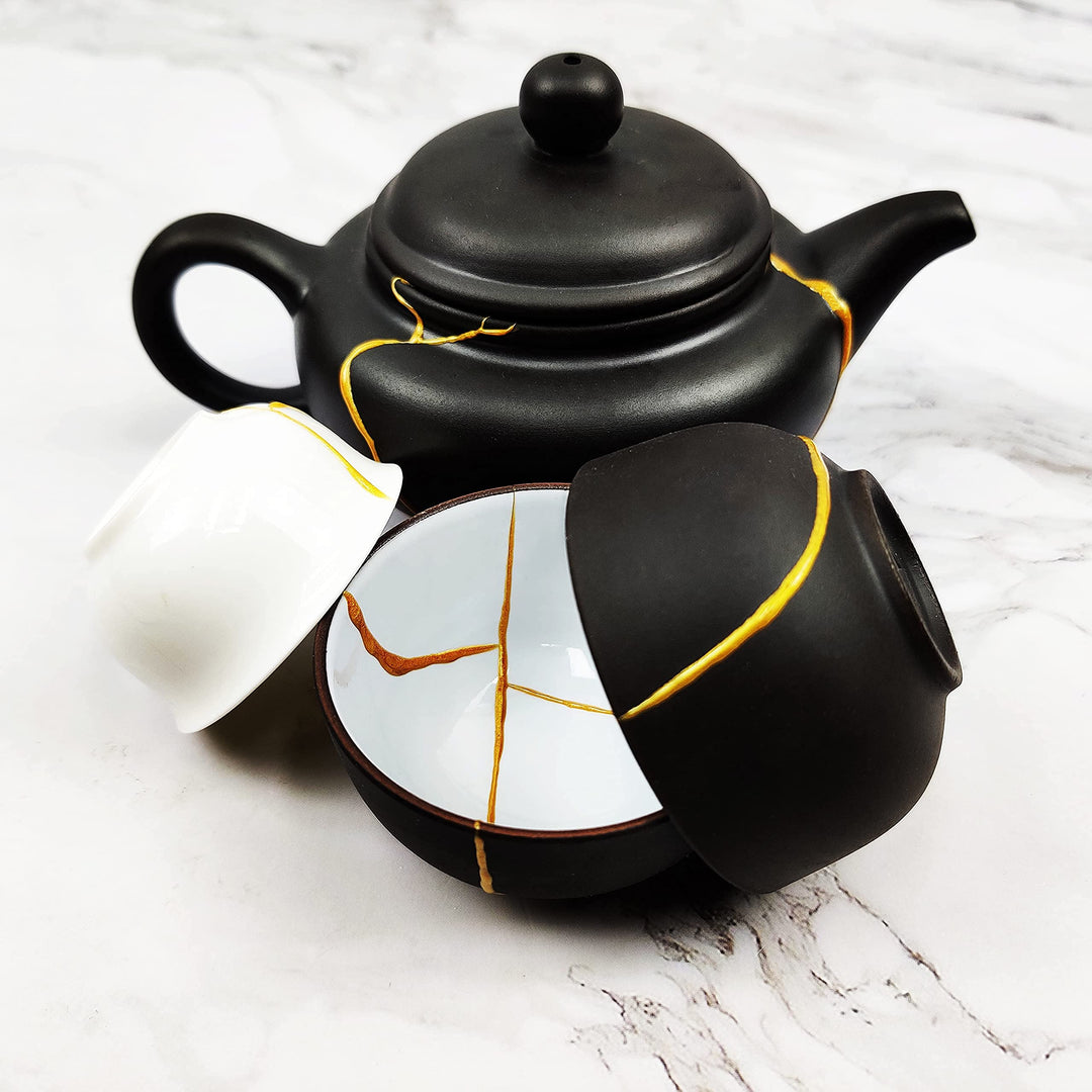 Kintsugi Repair Kit, Repair Your Meaningful Pottery with Kintsugi Gold Glue - Kintsugi Kit Comes with Two Practice Ceramic Cups for Starter Practice