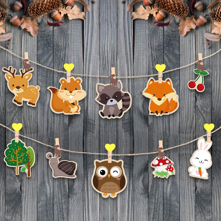 36 Pieces Woodland Creatures Party Supplies, 5.90 x 7.87 Inch Laminated Woodland Animal DIY Baby Shower, Woodland Animal Cutouts for Woodland Animal Theme Party