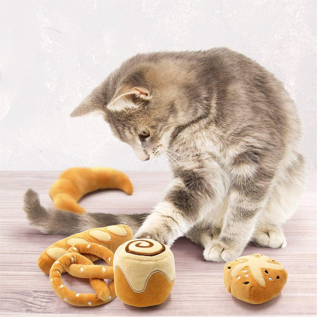 Bread Catnip Toys Cat Toys for Indoor Cats Interactive Toys for Cat Lover Gifts Kitten Chew Bite Kick Toys Baguette Croissant Pretzel Toast Bun Cinnamon Roll Plush Catmint Pet Birthday Presents