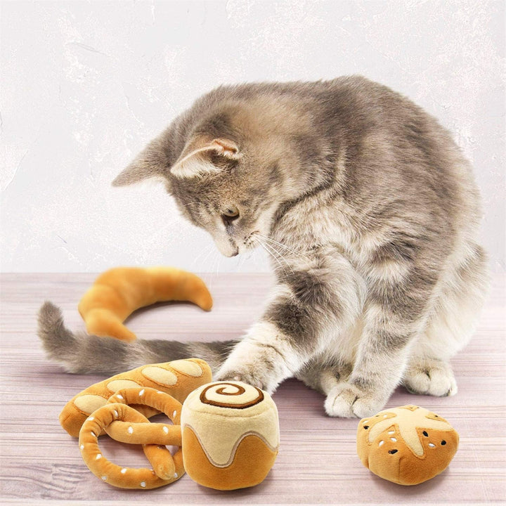 Bread Catnip Toys Cat Toys for Indoor Cats Interactive Toys for Cat Lover Gifts Kitten Chew Bite Kick Toys Baguette Croissant Pretzel Toast Bun Cinnamon Roll Plush Catmint Pet Birthday Presents