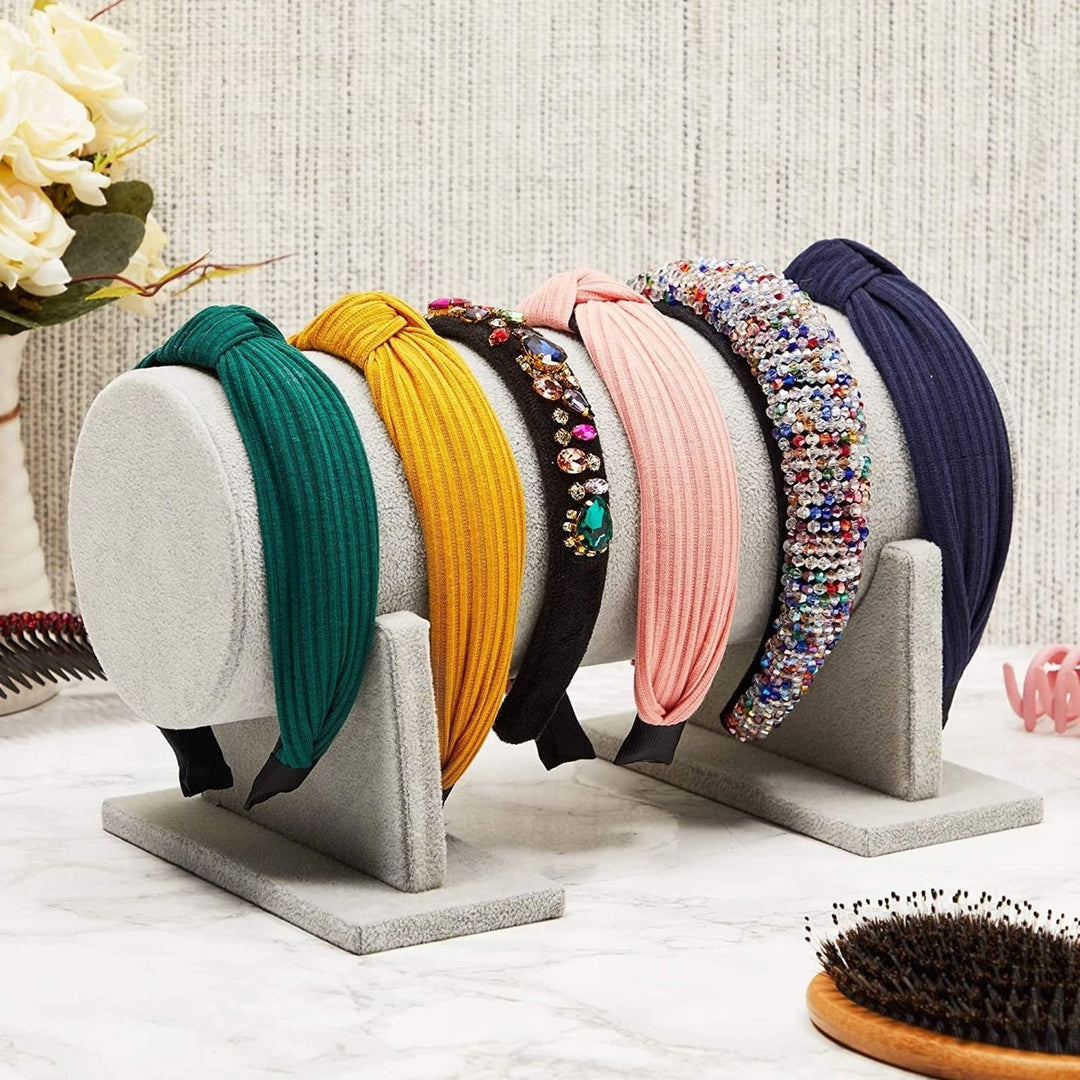 Velvet Headband Holder and Organizer Stand for Girls and Women - Storage Rack and Display for Hair Accessories (Gray)