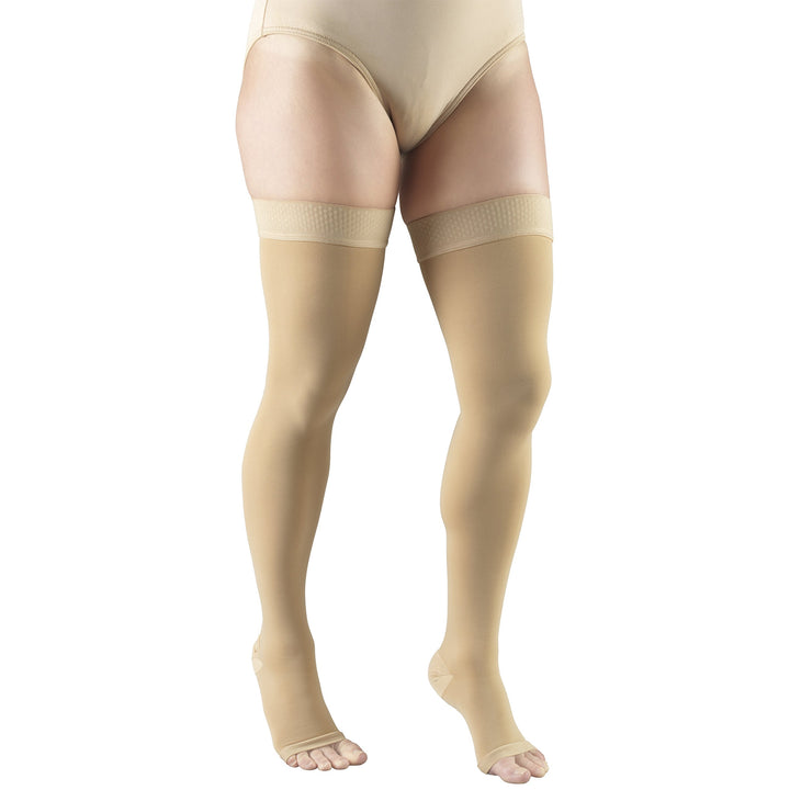 Truform Open Toe, Thigh High 20-30 mmHg Compression Stockings, Beige, Small