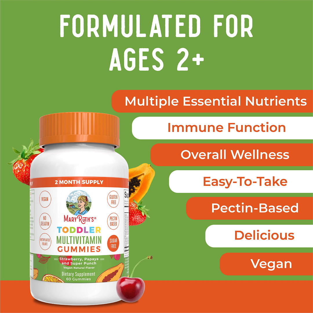 Sugar Free Vitamin Gummies for Kids Age 2 | 2 Month Supply Multivitamin with Vitamin C, D3, Zinc | 1 Gummy Per Day | Toddler Vitamins | Sugar Free | Vegan | Non GMO | 60 Count