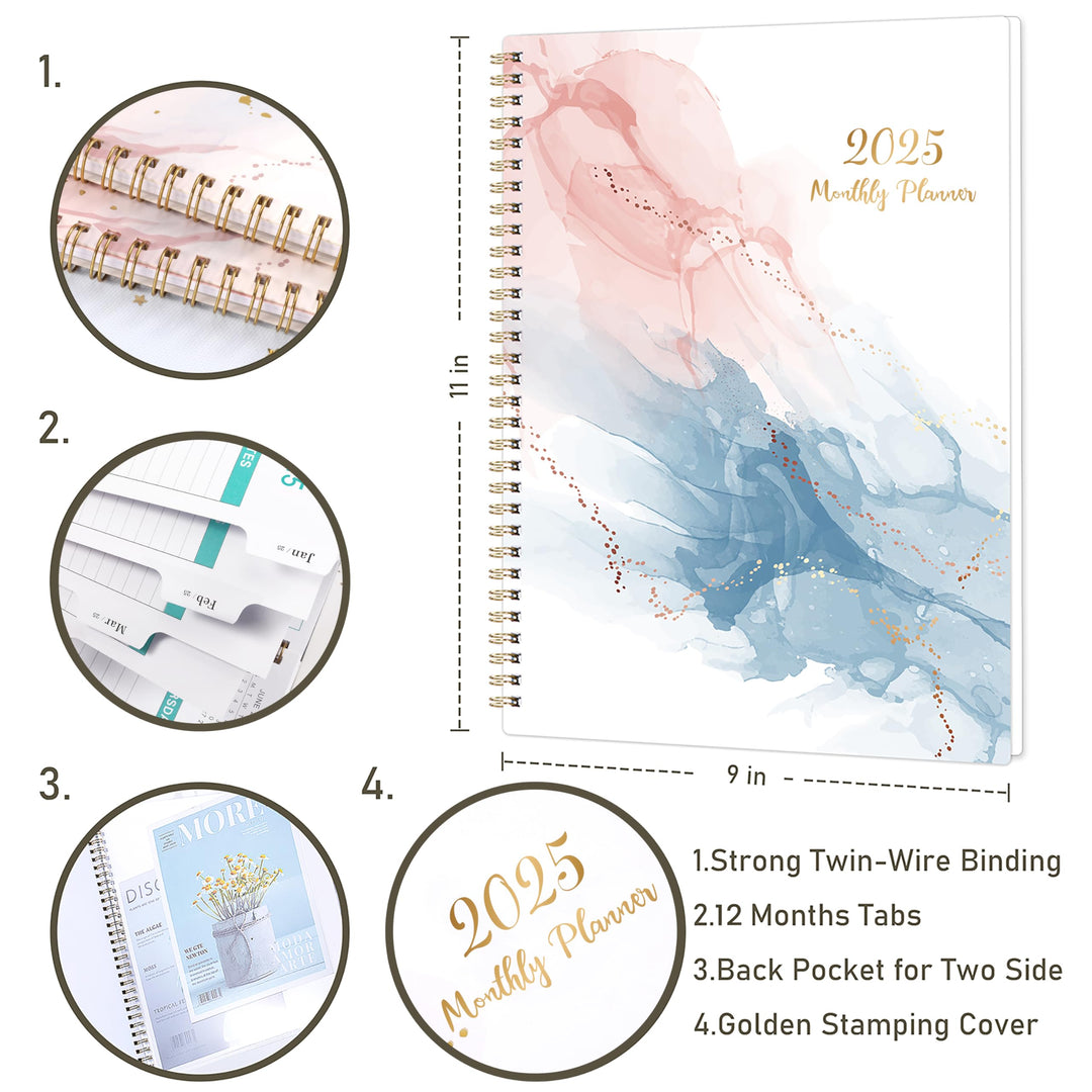 2025 Monthly Planner - Monthly Planner 2025 from Jan 2025 - December 2025, Calendar 2025 Monthly Planner with Tabs, Inner Pocket, 8.5‘’ x 11‘’