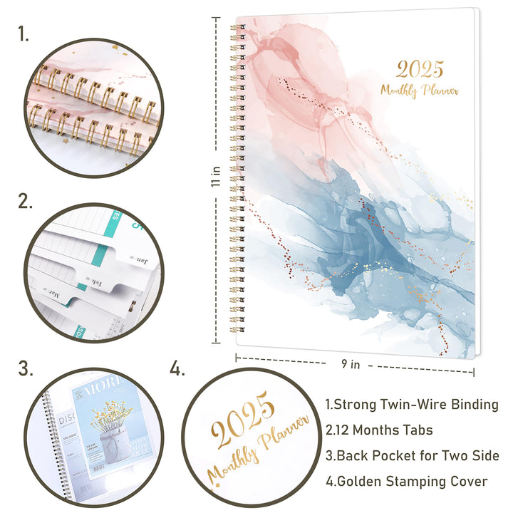 2025 Monthly Planner - Monthly Planner 2025 from Jan 2025 - December 2025, Calendar 2025 Monthly Planner with Tabs, Inner Pocket, 8.5‘’ x 11‘’